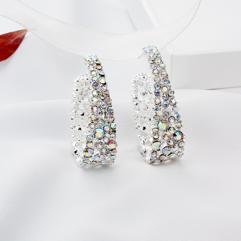 Fashion Fine Ornament Colorful Crystals U-shaped Alloy Stud Earrings display picture 5