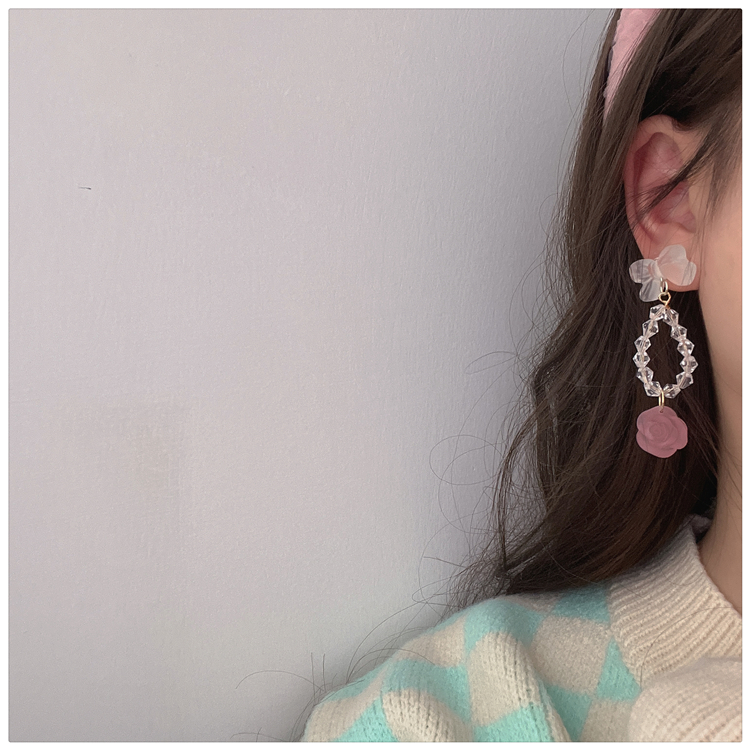 Fashion Pink Rose Transparent Sweet Bowknot Early Spring New Earrings display picture 5