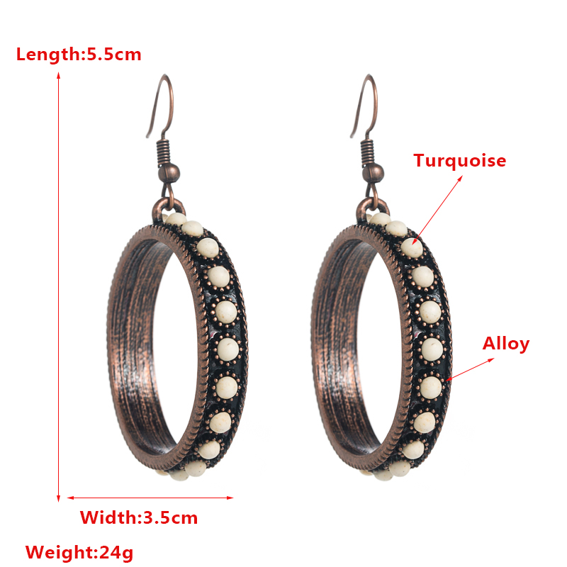 Simple Style Round Inlaid Turquoise Pendant Earrings display picture 1