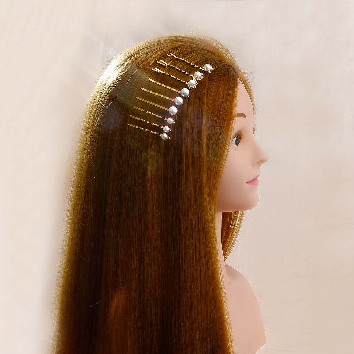 Simple Style Golden Pearl Hair Clip Side Clip 9-piece Set display picture 4