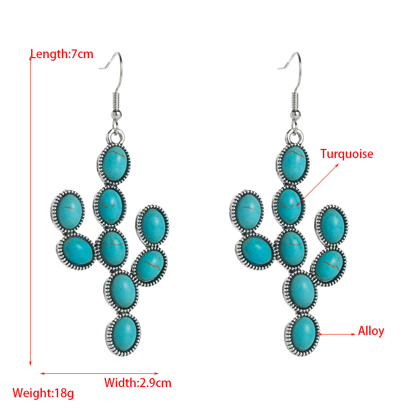 New Fashion Turquoise Alloy Cactus Shape Pendant Earrings display picture 1