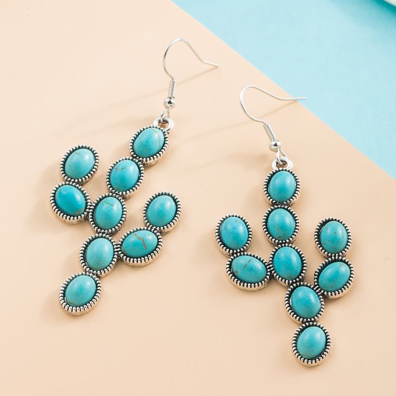 New Fashion Turquoise Alloy Cactus Shape Pendant Earrings display picture 2