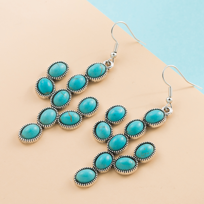 New Fashion Turquoise Alloy Cactus Shape Pendant Earrings display picture 3