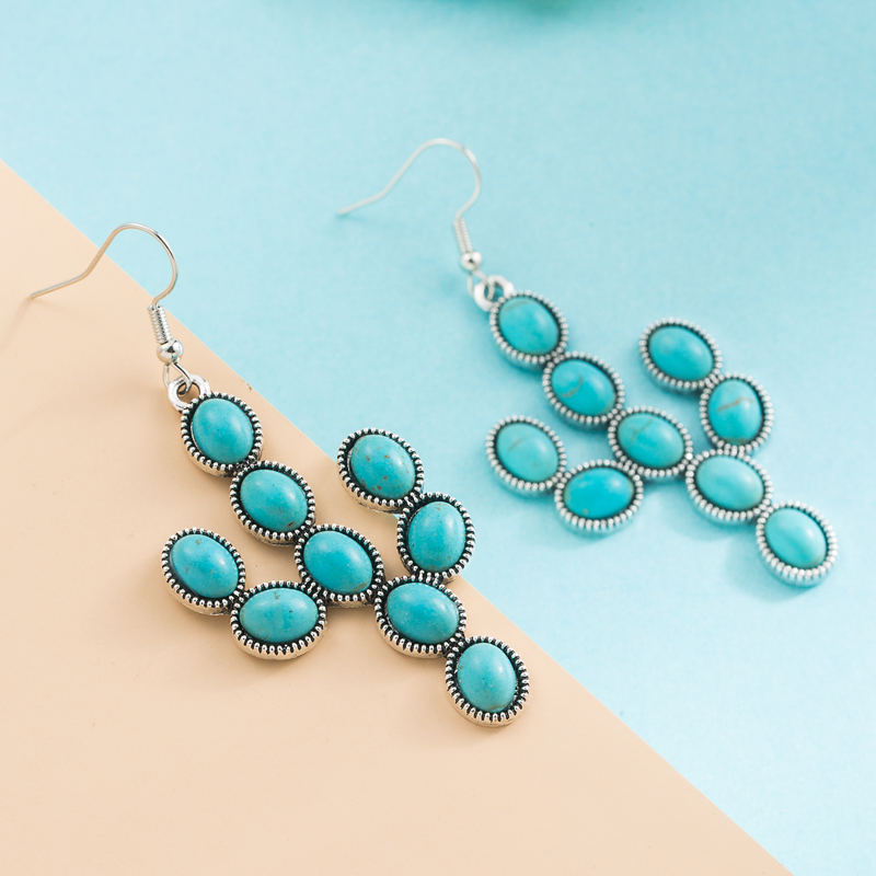 New Fashion Turquoise Alloy Cactus Shape Pendant Earrings display picture 5