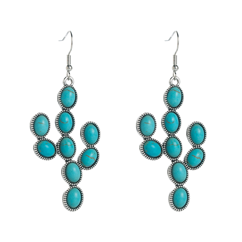 New Fashion Turquoise Alloy Cactus Shape Pendant Earrings display picture 6