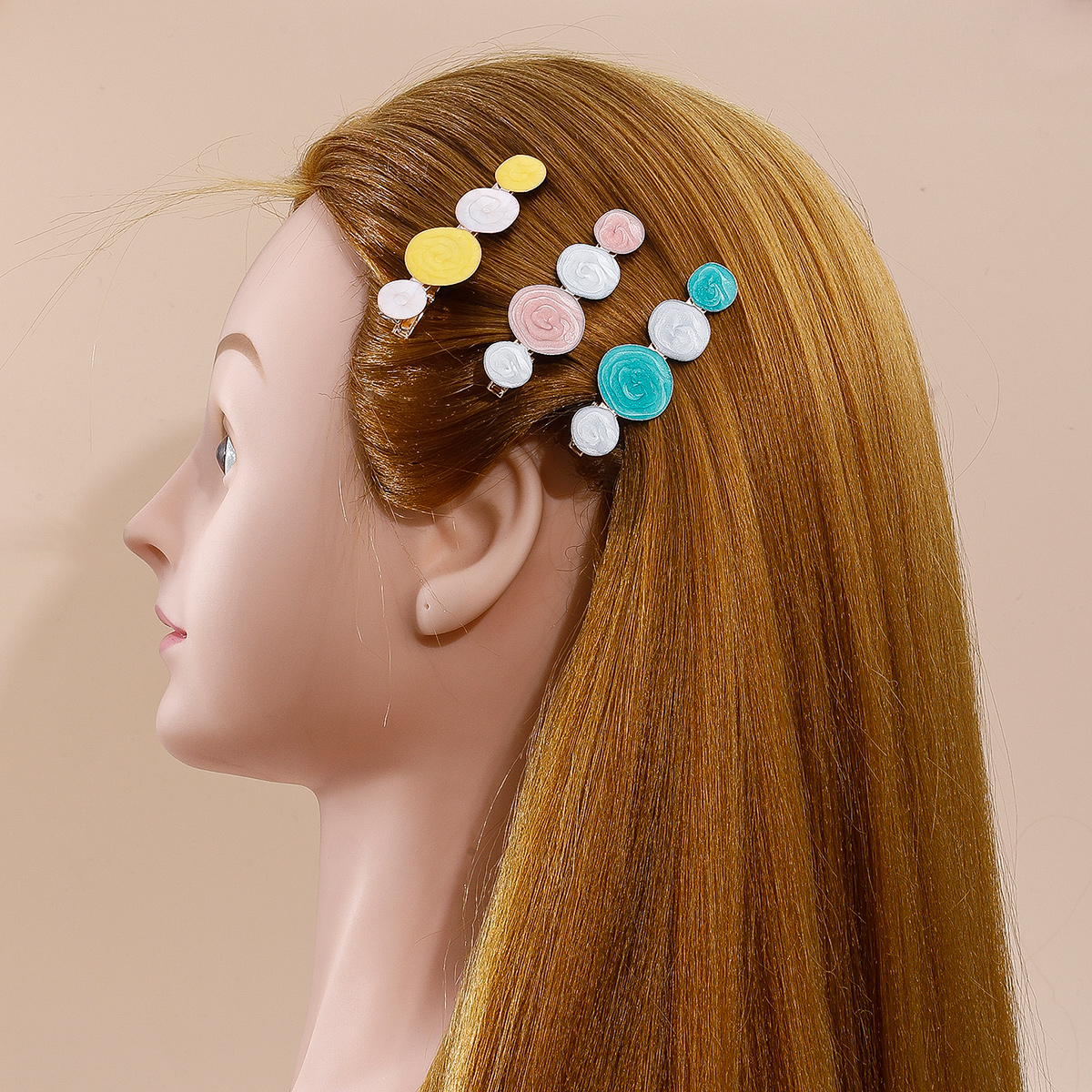 New Candy Color Round Plate Dripping Oil Duckbill Clip Hair Clip Set display picture 4