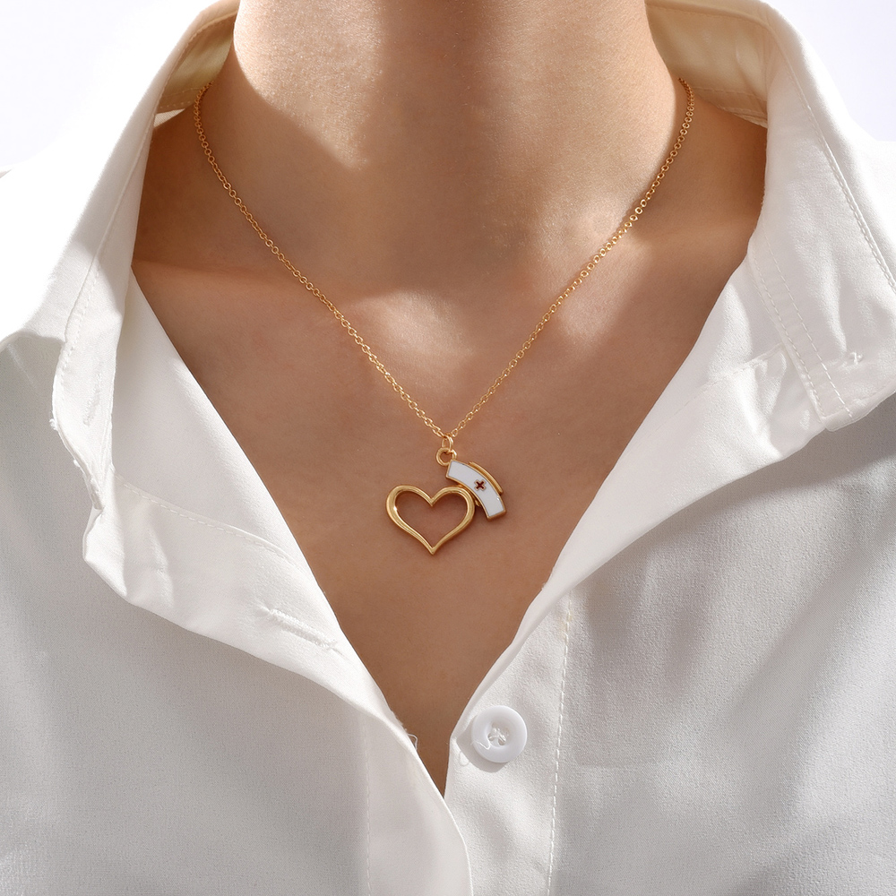 Fashion Hollow Heart Nurse Hat Pendant Alloy Necklace display picture 2