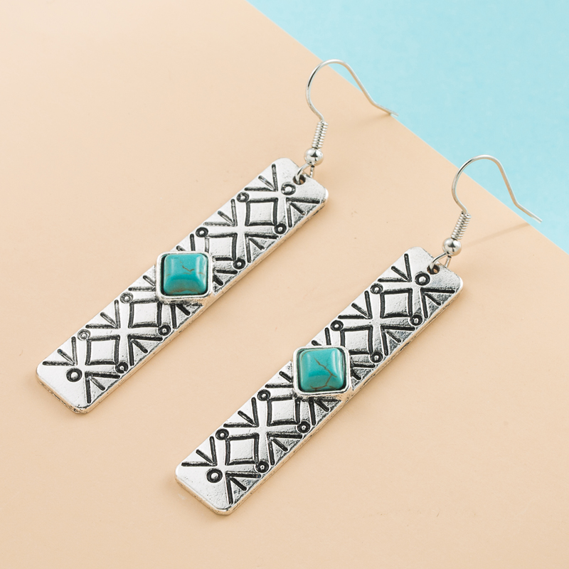 Vintage Style Inlaid Turquoise Alloy Turquoise Earrings display picture 2