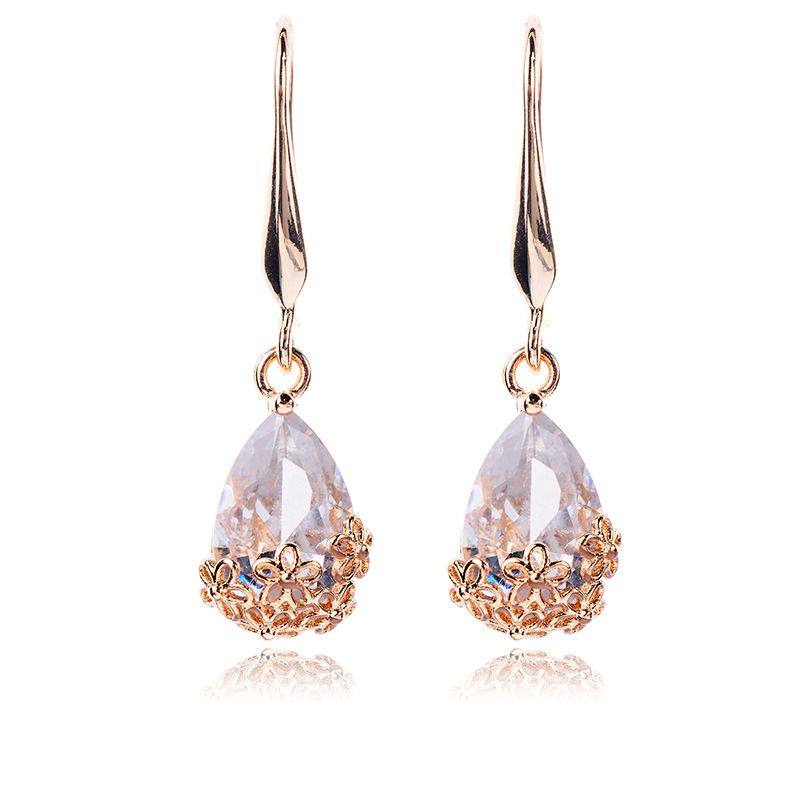 1 Set Elegant Cute Fashion Water Droplets Plating Artificial Crystal Alloy Zircon Earrings display picture 5