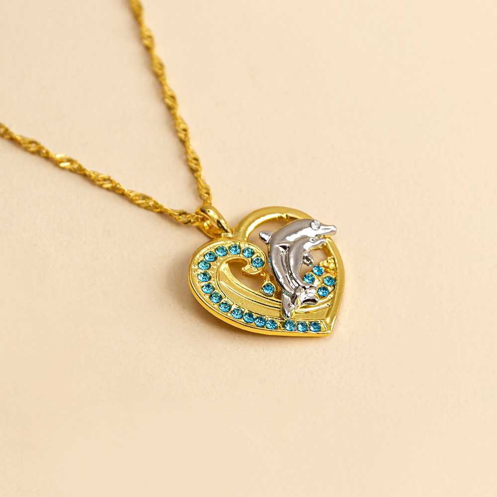 Cute Mama Dolphin Heart Alloy Plating Diamond Artificial Rhinestones Alloy Mother's Day Women's Necklace display picture 2