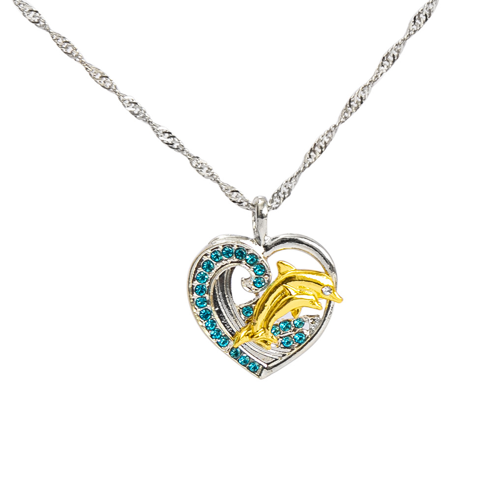 Cute Mama Dolphin Heart Alloy Plating Diamond Artificial Rhinestones Alloy Mother's Day Women's Necklace display picture 3