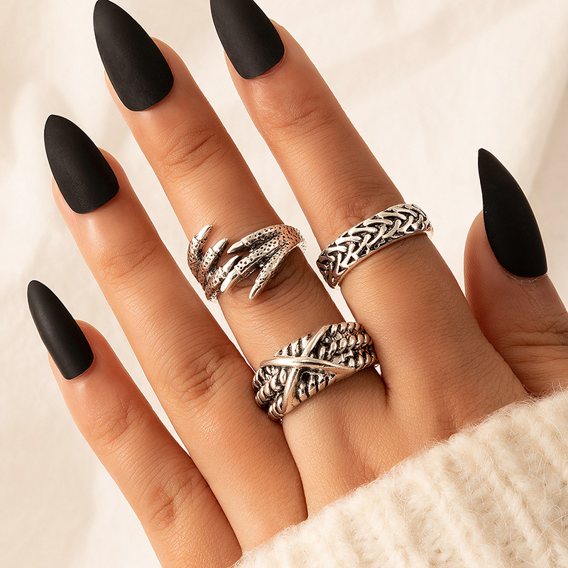 Punk Style Irregular Geometric Eagle Claw Ring Three-piece Set display picture 2