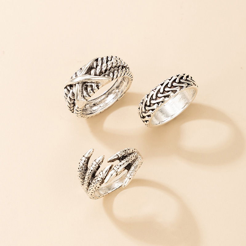 Punk Style Irregular Geometric Eagle Claw Ring Three-piece Set display picture 3