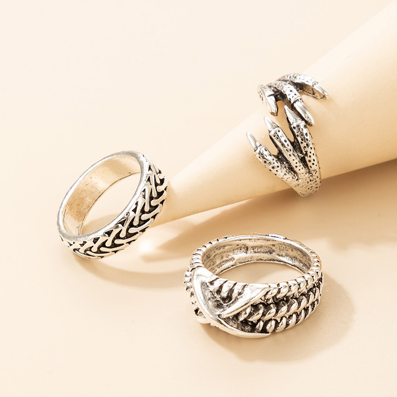 Punk Style Irregular Geometric Eagle Claw Ring Three-piece Set display picture 4