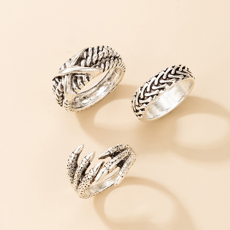 Punk Style Irregular Geometric Eagle Claw Ring Three-piece Set display picture 5