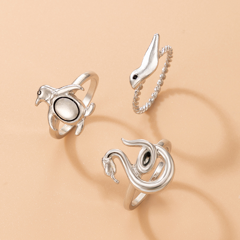 Cute Animal Penguin Snake Bird Ring Three-piece Set display picture 3