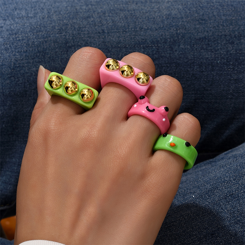 Fashion Simple Cartoon Frog Ring Europe And America Cross Border Summer New Cute Style Frog Acrylic Ring Female display picture 2