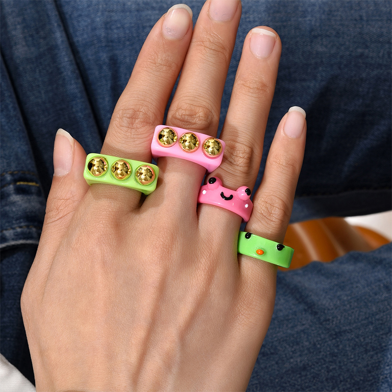 Fashion Simple Cartoon Frog Ring Europe And America Cross Border Summer New Cute Style Frog Acrylic Ring Female display picture 4