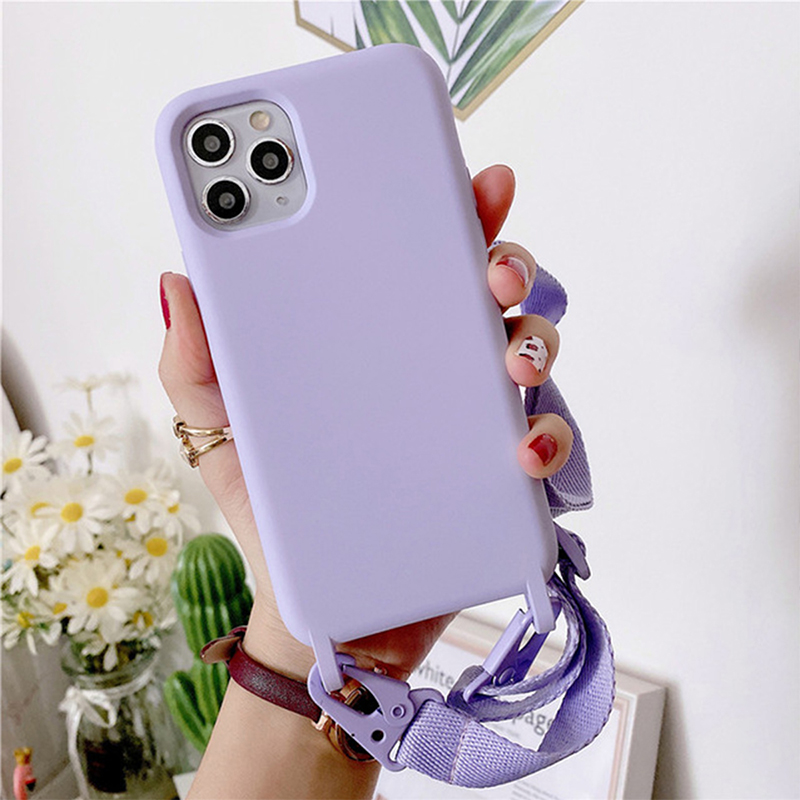 Fashion Universal Liquid Silicone Solid Color Phone Case Crossbody Lanyard display picture 3
