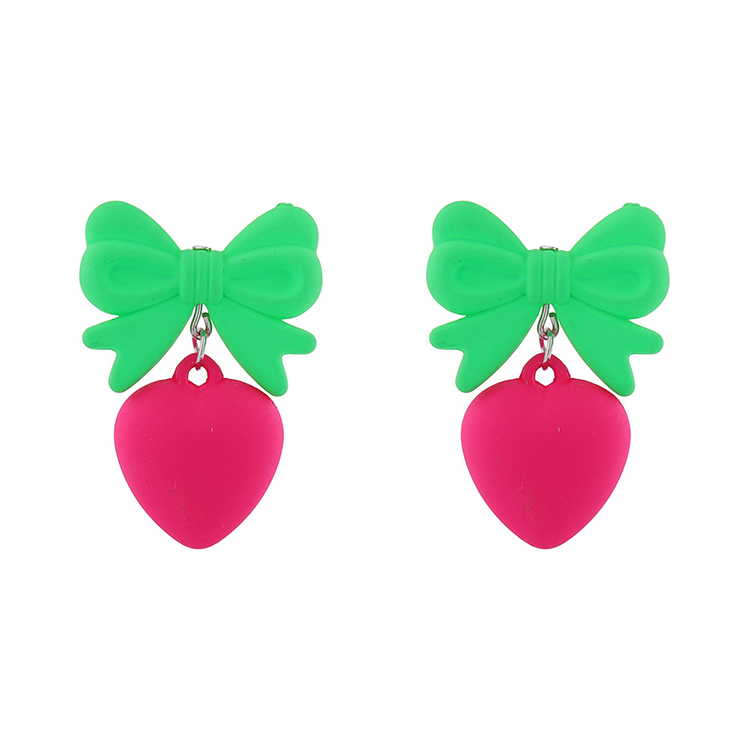 Europe And America Creative Wild Frosted Bow Peach Heart Earrings display picture 2