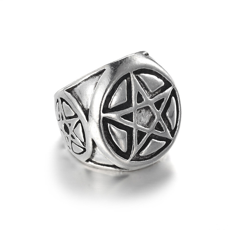 Fashion Retro Pentagram Star Pattern Embrossed Alloy Ring display picture 2