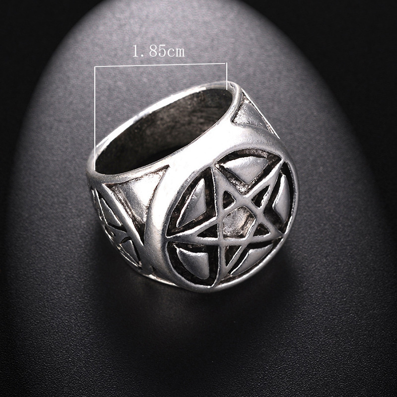 Fashion Retro Pentagram Star Pattern Embrossed Alloy Ring display picture 5