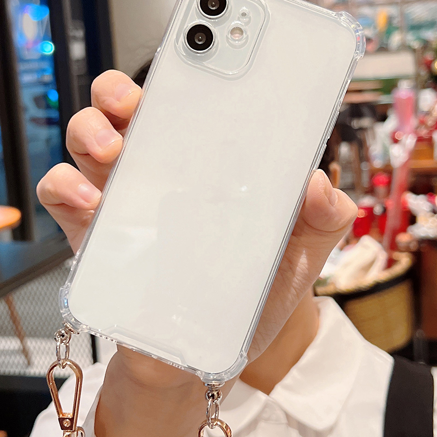 Iphone 12pro Max Transparent Four-corner Fall Protection Retractable Lanyard Strap Phone Case display picture 2