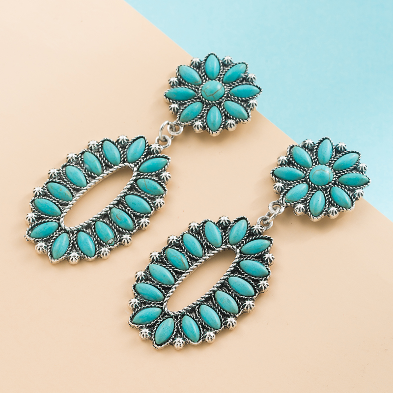 European And American Fashion Turquoise Metal Alloy Earrings display picture 2