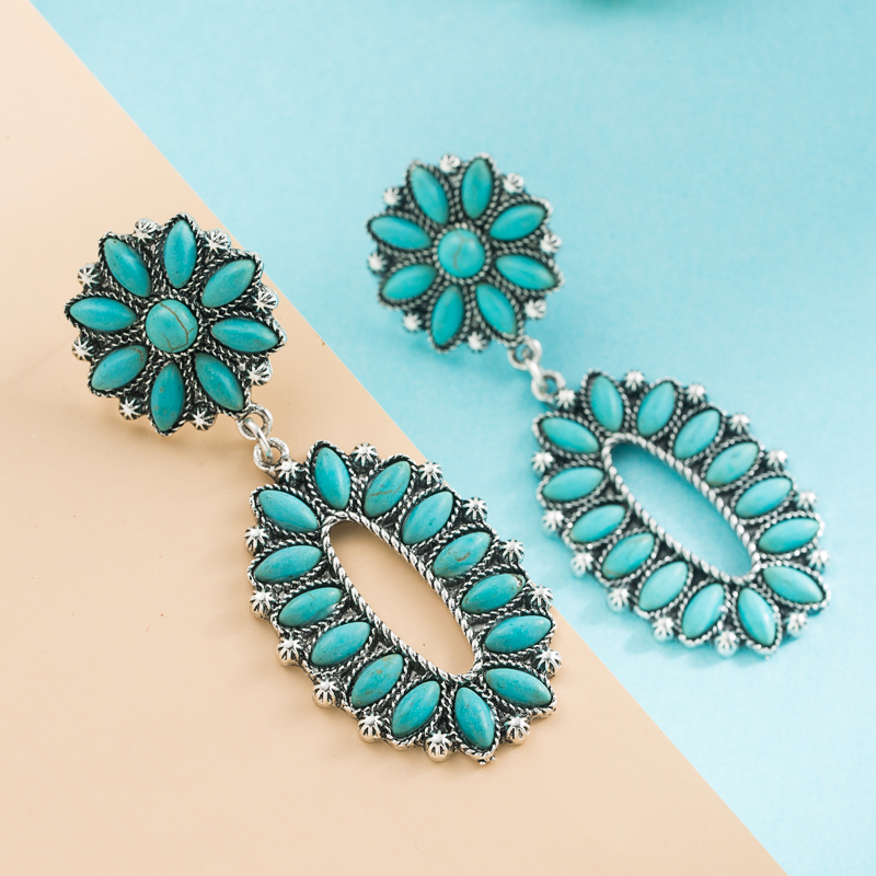 European And American Fashion Turquoise Metal Alloy Earrings display picture 3