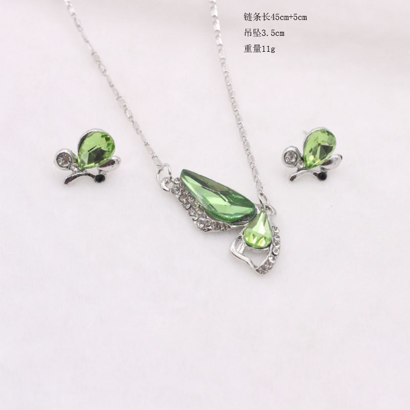 Fashion Color Crystal Butterfly Pendant Earrings Necklace Set display picture 5