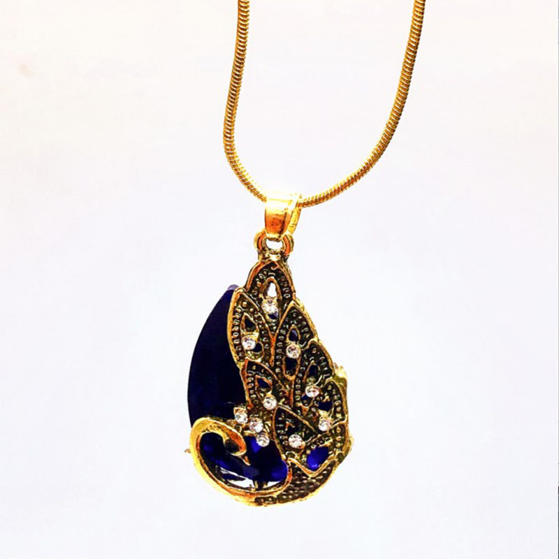 Retro Style Crystal Water Drop Shape Peacock Pendant Necklace Earring Suit display picture 4