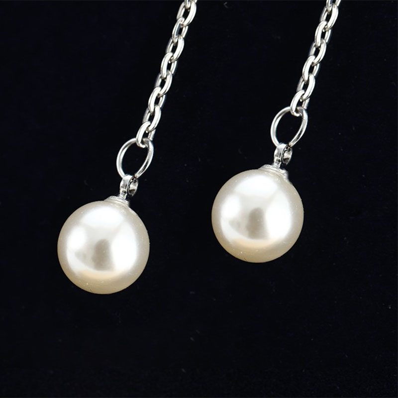 Simple Long Rhinestone Pearl Tassel Pendant Alloy Earrings display picture 5