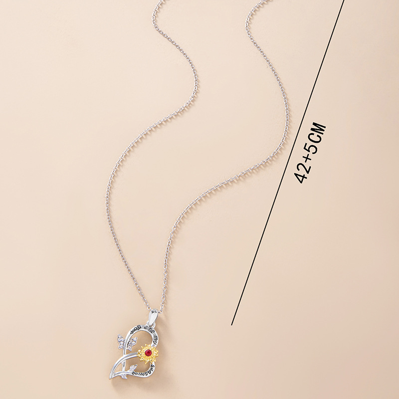 Nouveau Coeur Papillon Deux-couleur De Tournesol Pendentif En Alliage Collier De Valentine Jour display picture 2