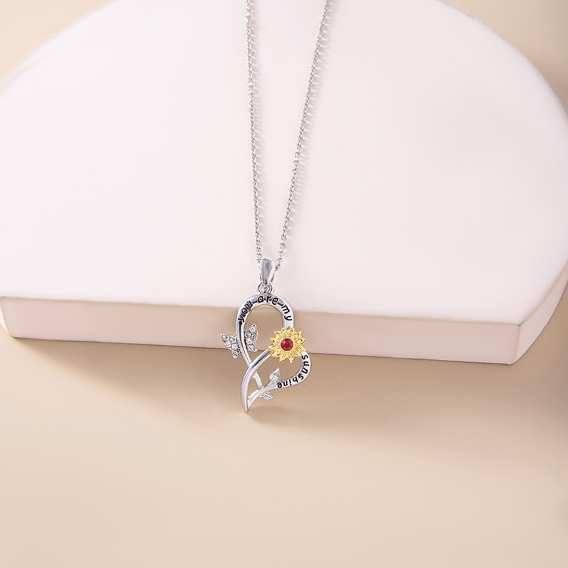New Heart Butterfly Two-color Sunflower Pendant Alloy Necklace Valentine's Day display picture 3