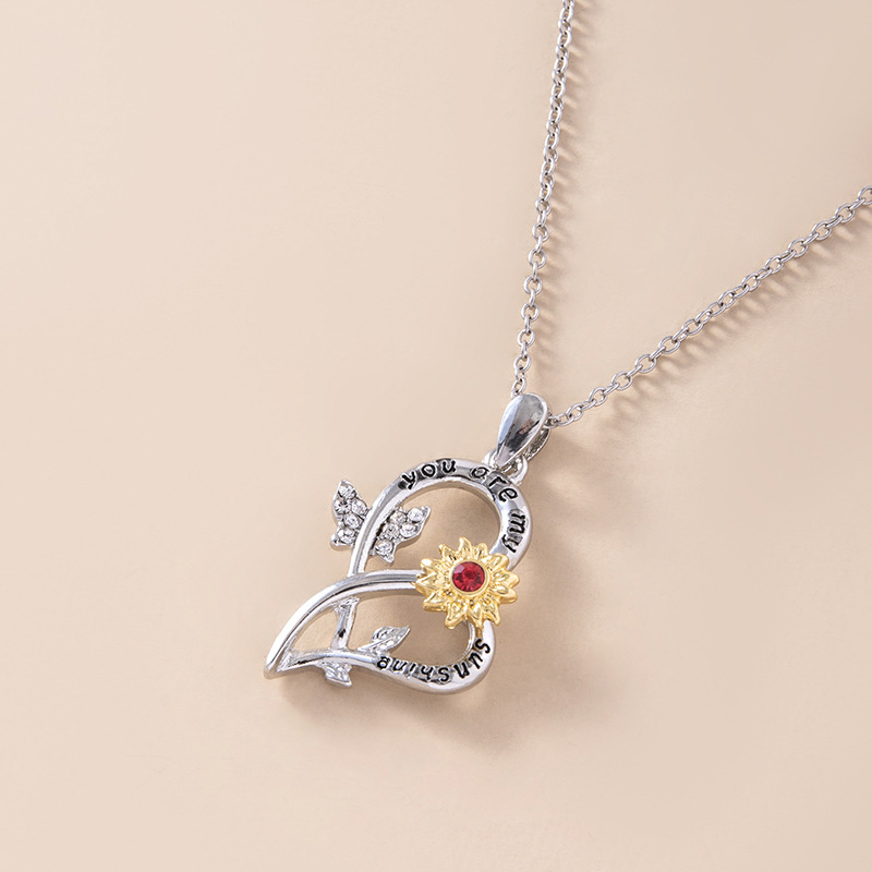 New Heart Butterfly Two-color Sunflower Pendant Alloy Necklace Valentine's Day display picture 4