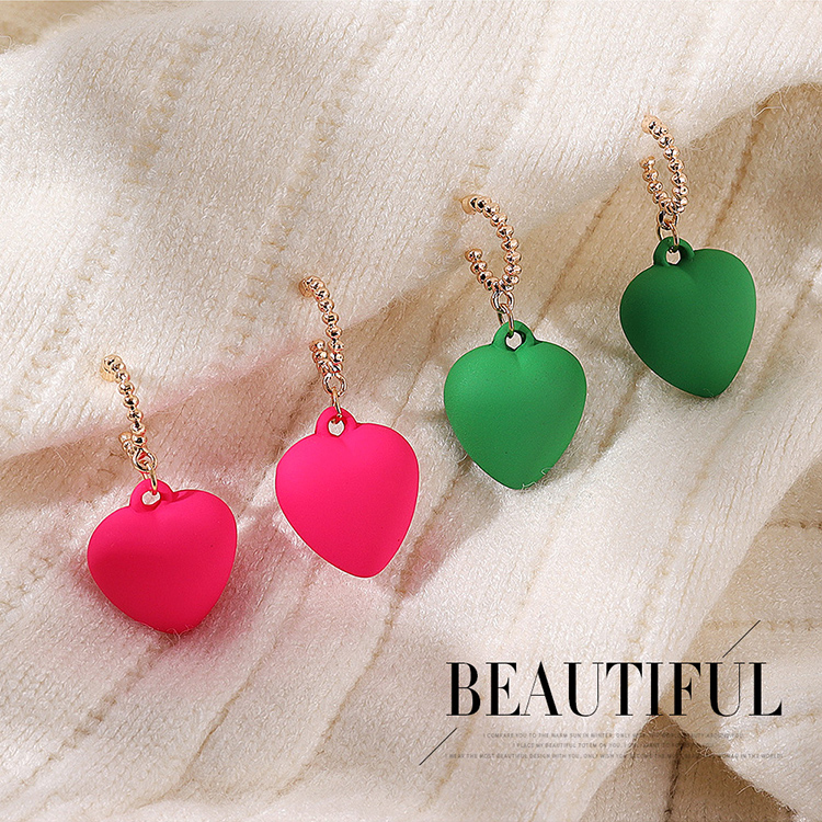 Simple Cute Creative Frost Heart Pendant Alloy Earrings display picture 1