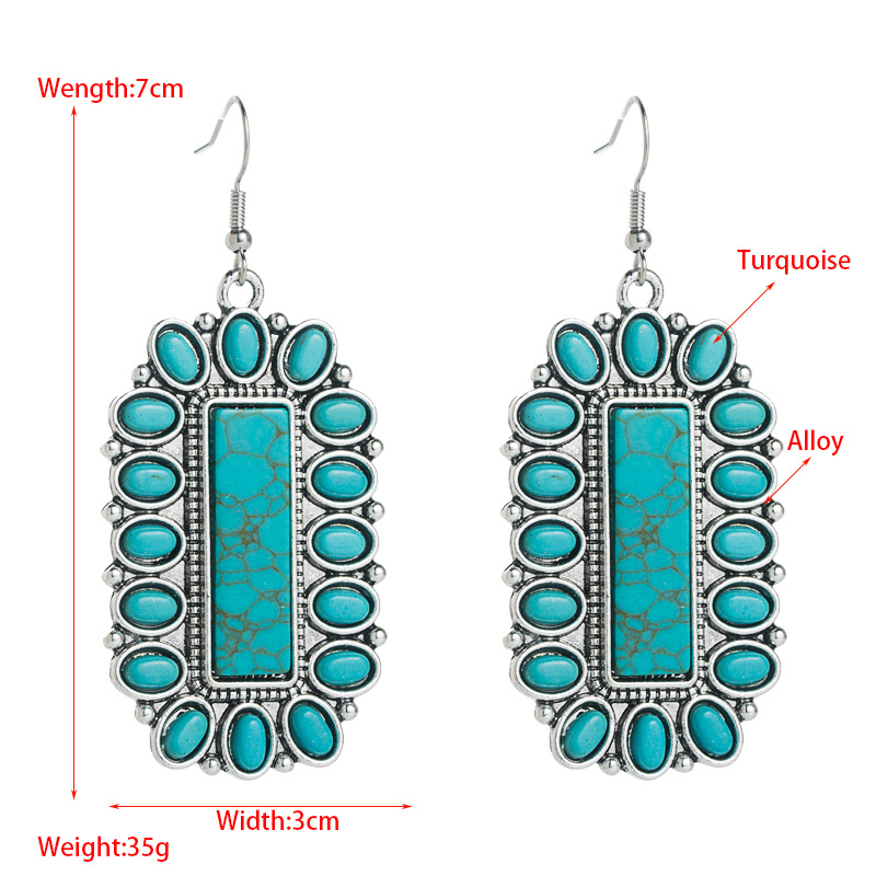 Fashion Turquoise Green Square Shaped Metal Alloy Earrings display picture 1