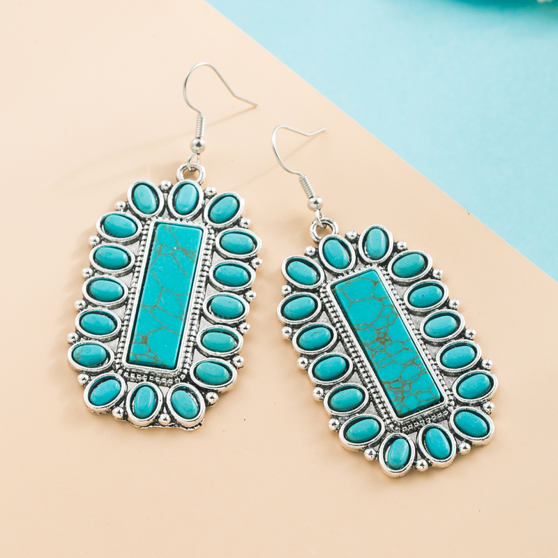 Fashion Turquoise Green Square Shaped Metal Alloy Earrings display picture 4