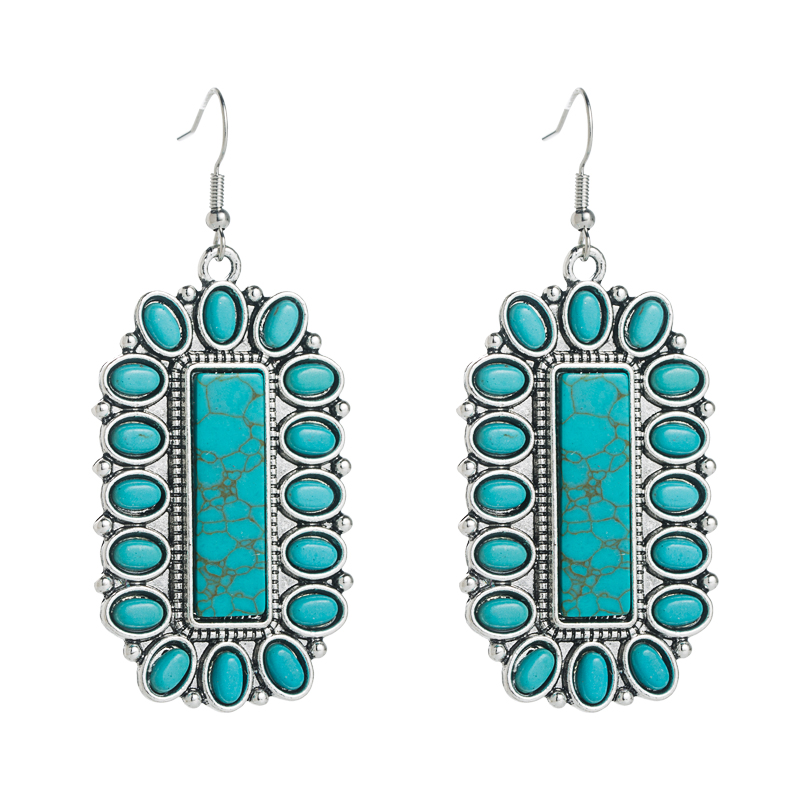 Fashion Turquoise Green Square Shaped Metal Alloy Earrings display picture 6