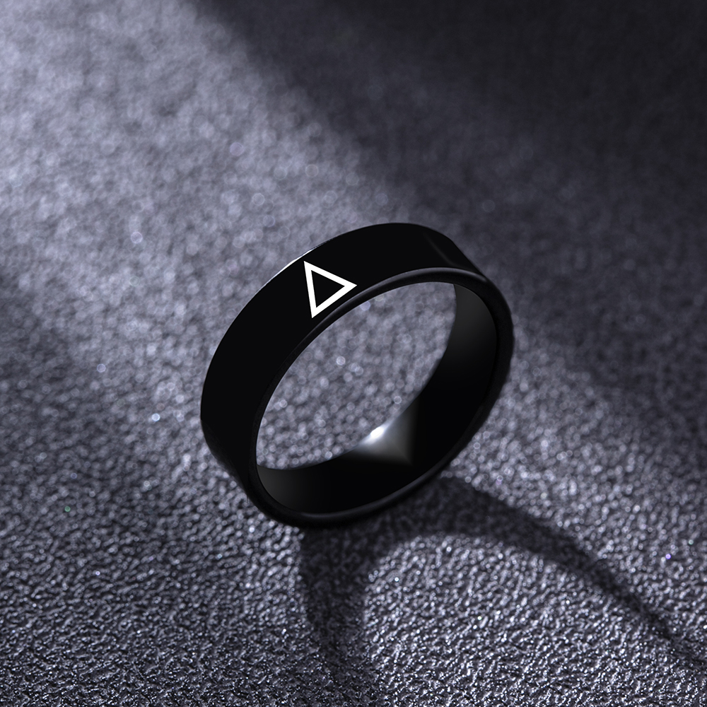 Fashion Simple Black Stainless Steel Men's Triangle Icon Ring display picture 2