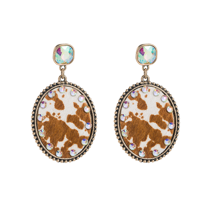 Fashion Geometric Inlaid Diamond Alloy Authentic Leather Rhinestones Earrings display picture 7