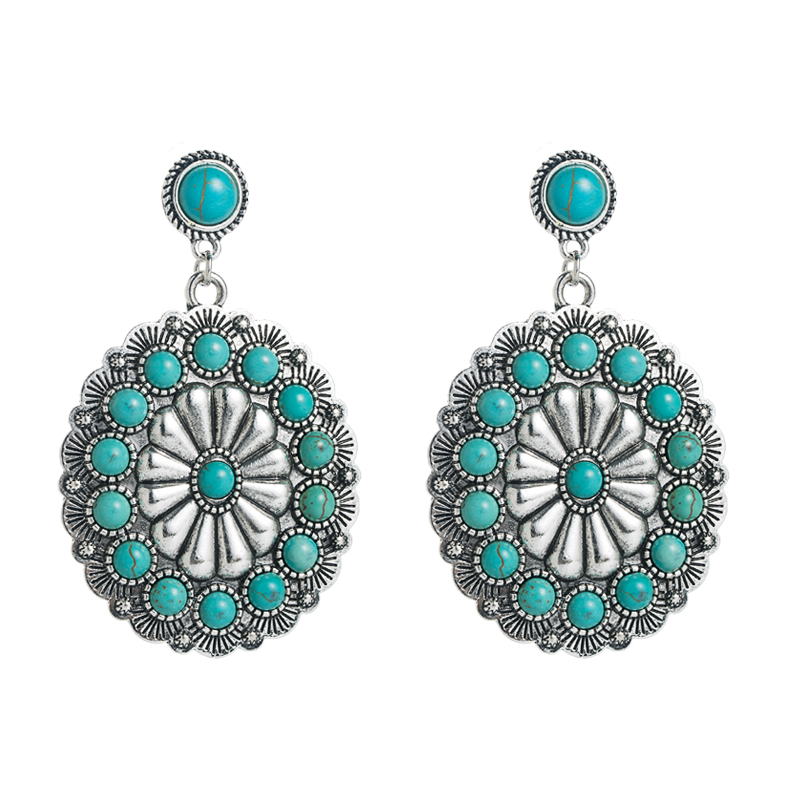 Femmes Style Vintage Géométrique Alliage Boucles D'oreilles Incrusté Turquoise Alliage Turquoise Boucles D'oreilles display picture 6