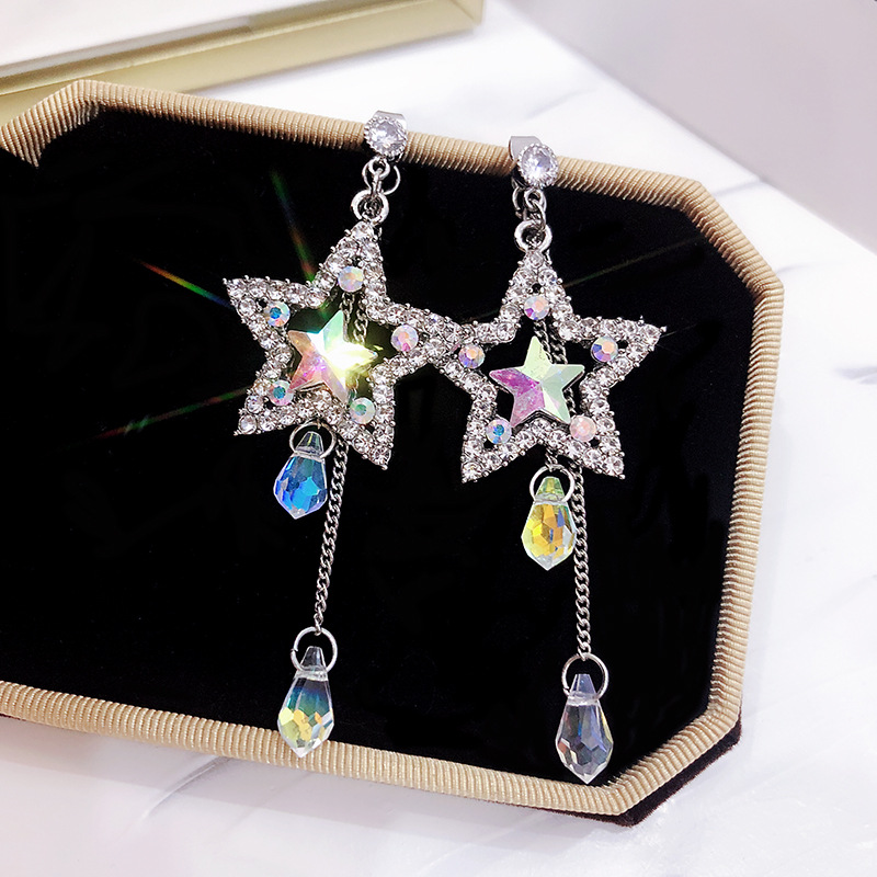 Fashion Simple Shining Rhinestone Crystal Water Drop Tassel Star Stud Earrings display picture 1