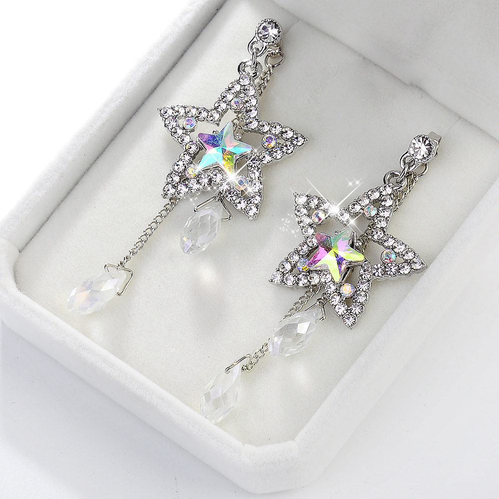 Fashion Simple Shining Rhinestone Crystal Water Drop Tassel Star Stud Earrings display picture 3