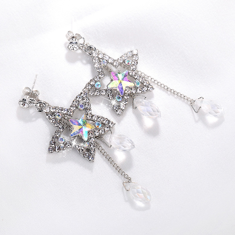 Moda Simple Brillante Diamante De Imitación Cristal Gota De Agua Borla Estrella Pendientes display picture 4