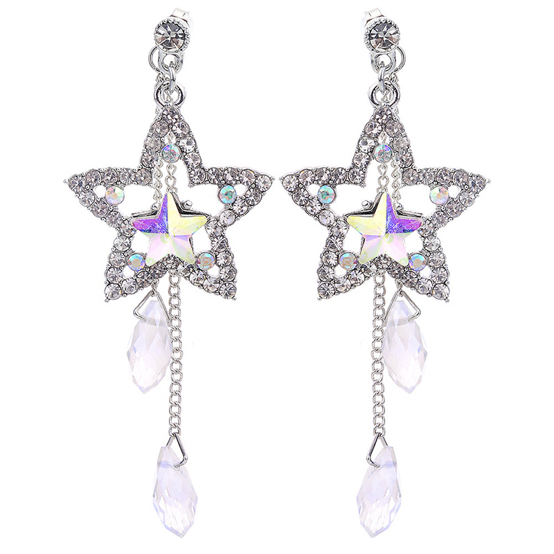 Mode Einfache Glänzende Strass Kristall Wasser Tropfen Quaste Star Stud Ohrringe display picture 5