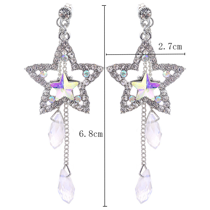 Fashion Simple Shining Rhinestone Crystal Water Drop Tassel Star Stud Earrings display picture 6