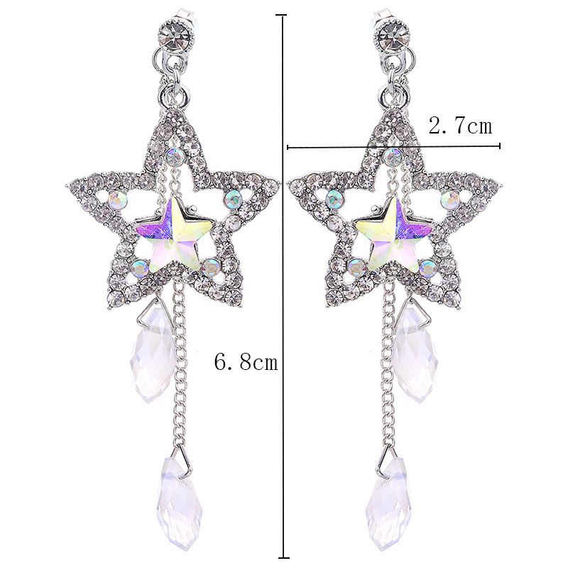 Mode Einfache Glänzende Strass Kristall Wasser Tropfen Quaste Star Stud Ohrringe display picture 6