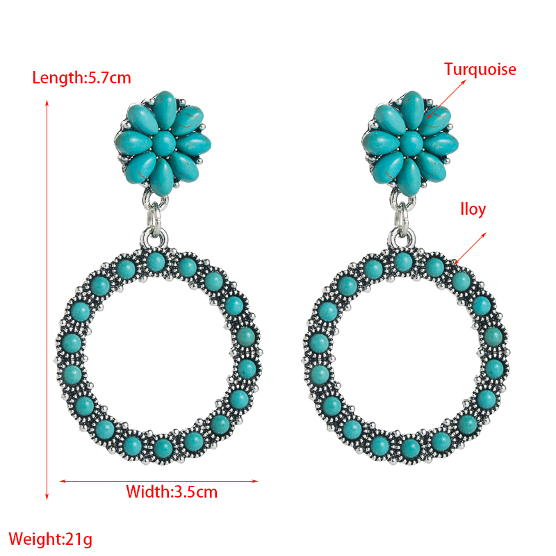 Women's Vintage Style Fashion Geometric Alloy Earrings Inlaid Turquoise Alloy Turquoise Hoop Earrings display picture 1
