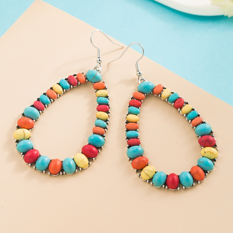 1 Pair Ethnic Style Bohemian Geometric Inlay Alloy Turquoise Drop Earrings display picture 4